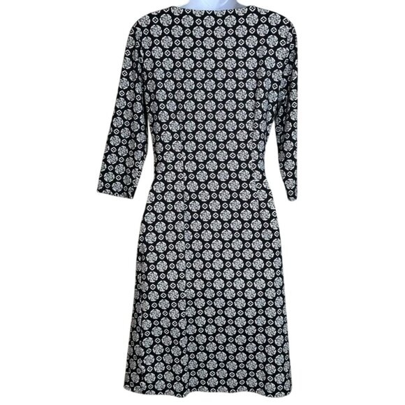 J McLaughlin Black White Gray‎ Geometric Medallion Print Ruched Dress Size S - Picture 2 of 12